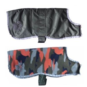 2-1 REVERSIBLE Dog Coat Orange Olive Camo L EUC